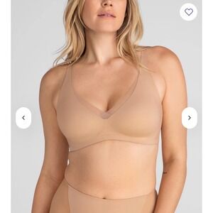 Honeylove Crossover V-Neck Bra 36B / 36C Sand Beige Wireless Mesh Flex Comfort